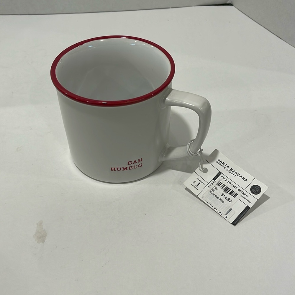 NWT Santa Barbara Design Studio BAH HUMBUG 16oz Coffee Mug Cream and Red Cute!